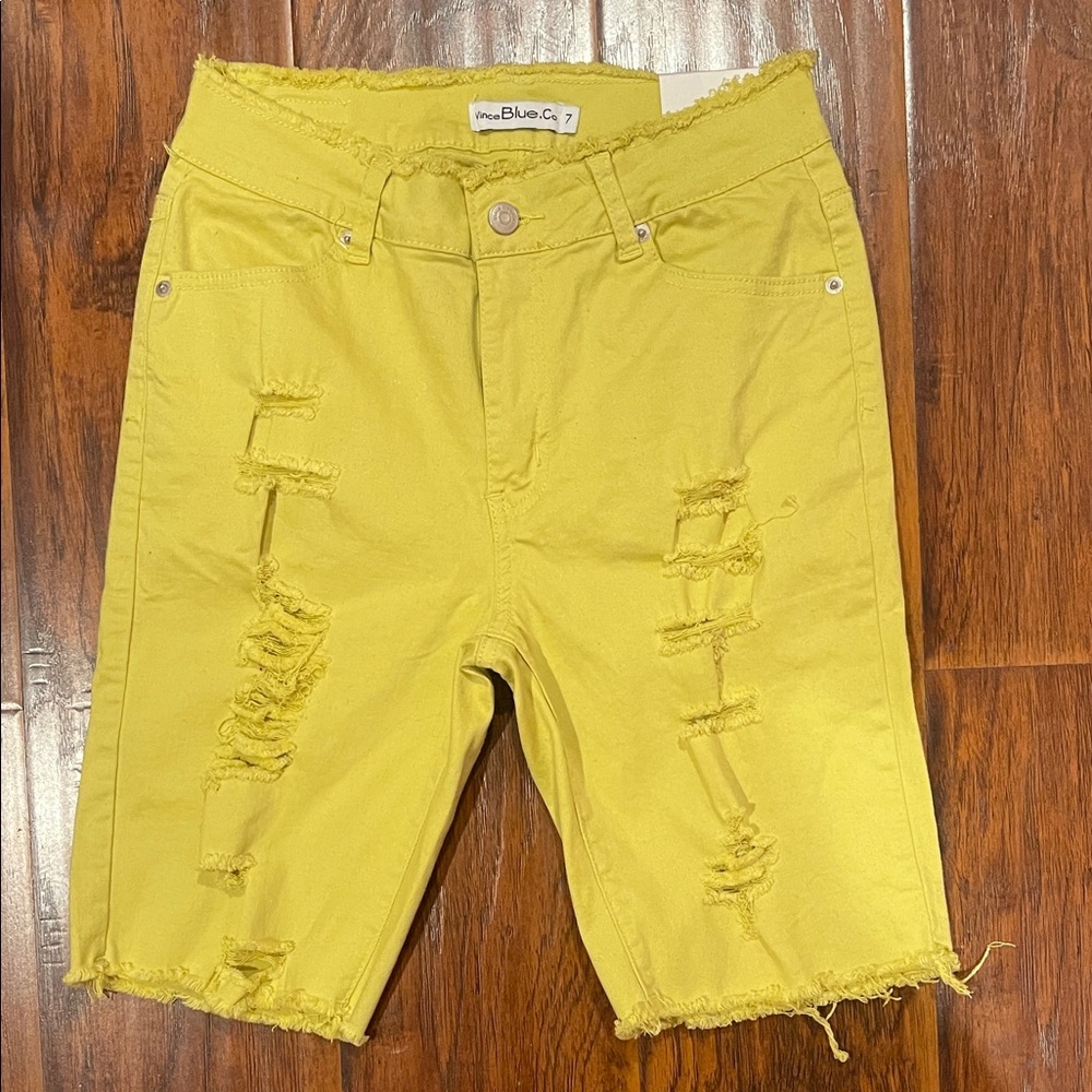 Vince Mustard Distressed Women's Bermudas